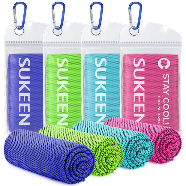 Sukeen 4 Pack Cooling Towel (40"x12"), Soft Breathable Chilly Microfiber Towel for Yoga, Sport, Running, Gym, Workout & More Activities