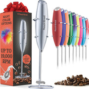 Powerful Handheld Milk Frother, Mini Milk Frother Wand, Battery Operated Stainless Steel Drink Mixer - Frother Stand for Milk Coffee, Lattes, Cappuccino, Frappe, Matcha, Hot Chocolate. Gift