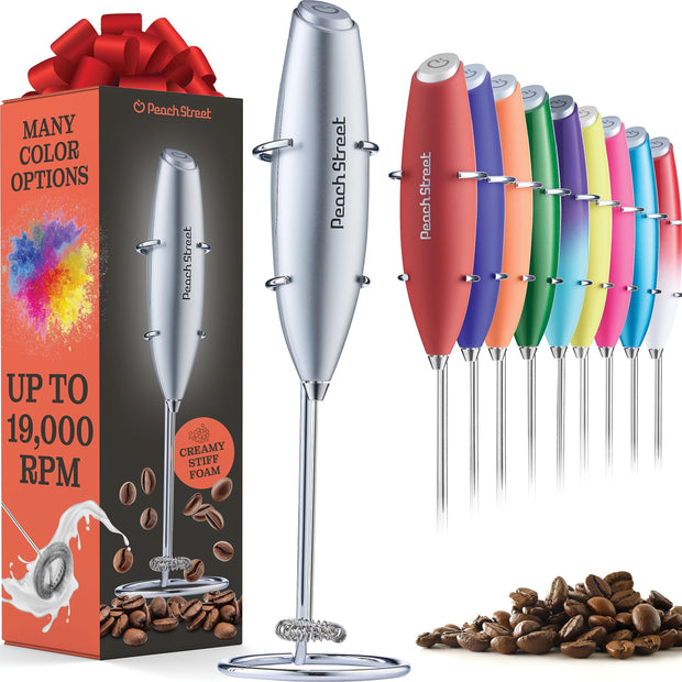 Powerful Handheld Milk Frother, Mini Milk Frother Wand, Battery Operated Stainless Steel Drink Mixer - Frother Stand for Milk Coffee, Lattes, Cappuccino, Frappe, Matcha, Hot Chocolate. Gift
