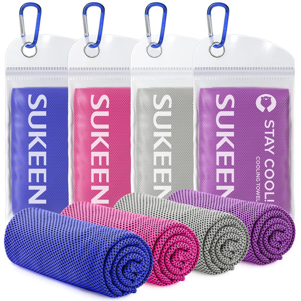 Sukeen 4 Pack Cooling Towel (40"x12"), Soft Breathable Chilly Microfiber Towel for Yoga, Sport, Running, Gym, Workout & More Activities