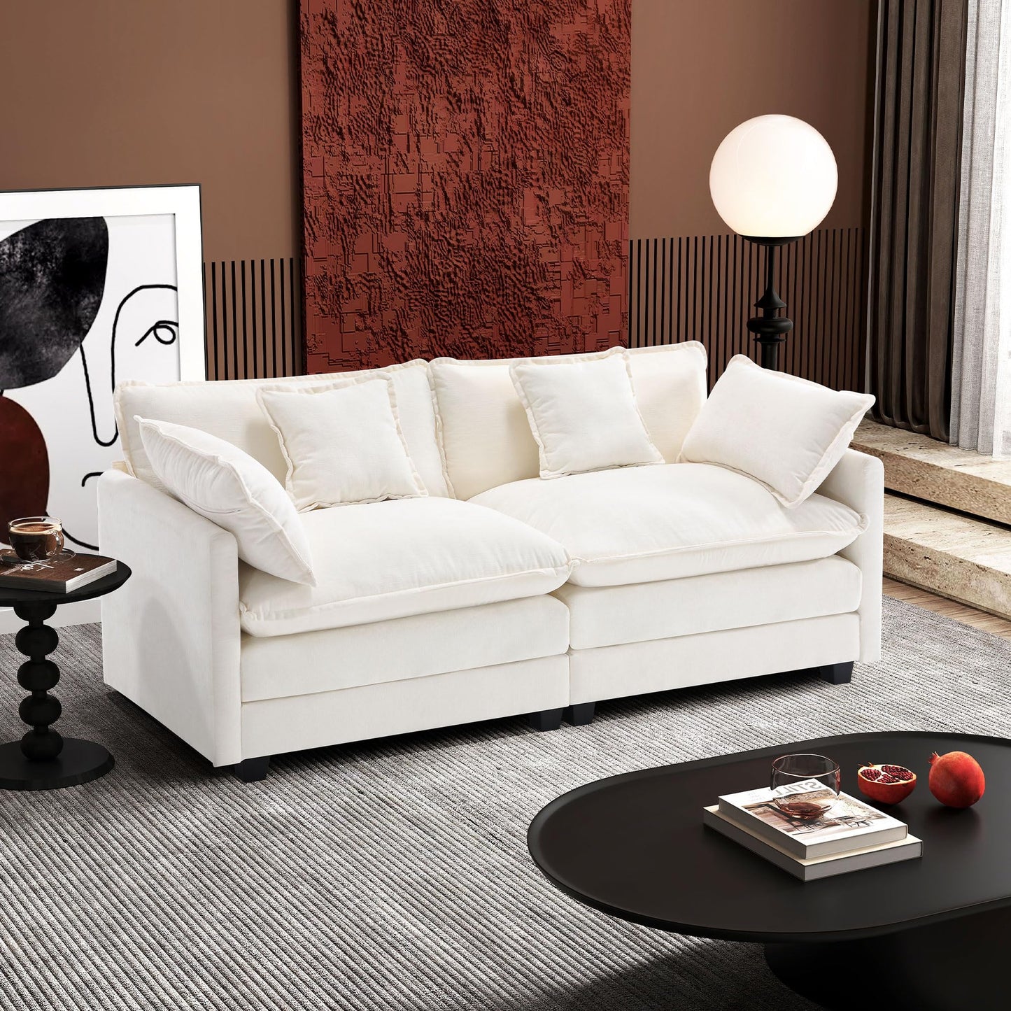 Ihanherry 146" U-Shaped Modern Sofa Modular Sectional Cloud Couch with 2 Ottoman, 6-Seat Chenille Deep Seat Sofa with 6 Pillows for Living Room, Bedroom and Apartment, Grey