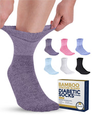 Pembrook Bamboo Viscose Diabetic Socks for Women & Men - 6 Pairs Ankle Socks for Swollen Feet | Neuropathy Socks | Edema Neuropathy Socks for Women | Diabetic Socks Women 9-12