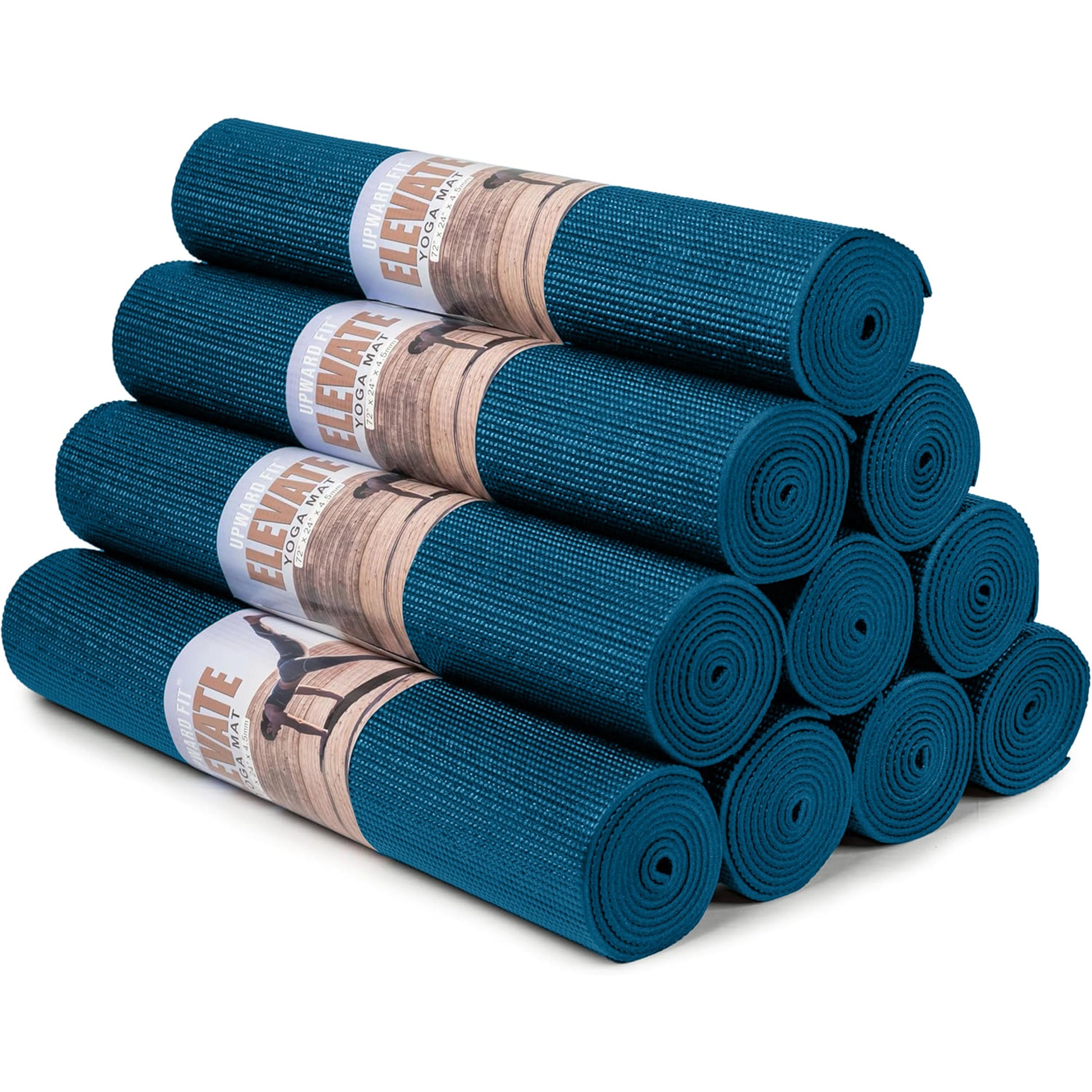 Elevate Yoga Mats, 10 Pack, 72" Long x 24" Wide, 4 mm Thick, Non-Slip and Easy to Clean Gym Mats for Schools and Studios