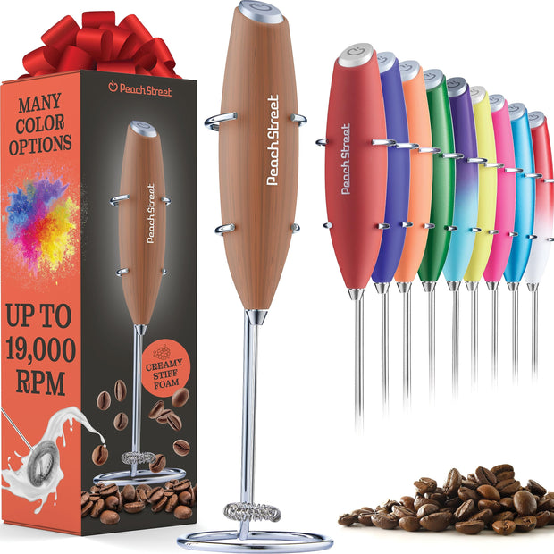 Powerful Handheld Milk Frother, Mini Milk Frother Wand, Battery Operated Stainless Steel Drink Mixer - Frother Stand for Milk Coffee, Lattes, Cappuccino, Frappe, Matcha, Hot Chocolate. Gift