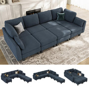 Sectional Sleeper Sofa, 6 Seaters Dark Grey Modular Sleeper Sofa Couch, Comfy Sectionals Couches Bed, Convertible Sofas with Ottomans, Modular Sectional Couches for Living Room