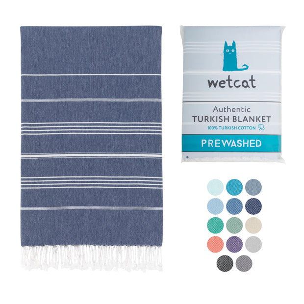 WETCAT Turkish Beach Towel Oversized (38"x71") 100% Turkish Cotton, Made in Turkey - Sand Free, Extra Large, Ultra Soft, Quick Drying, Compact & Lightweight for Travel - Blue