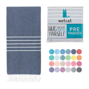 WETCAT Turkish Beach Towel Oversized (38"x71") 100% Turkish Cotton, Made in Turkey - Sand Free, Extra Large, Ultra Soft, Quick Drying, Compact & Lightweight for Travel - Blue