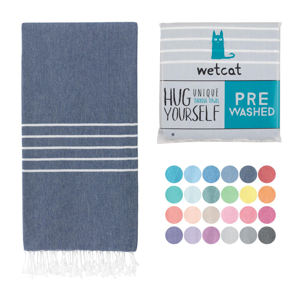 WETCAT Turkish Beach Towel Oversized (38"x71") 100% Turkish Cotton, Made in Turkey - Sand Free, Extra Large, Ultra Soft, Quick Drying, Compact & Lightweight for Travel - Blue