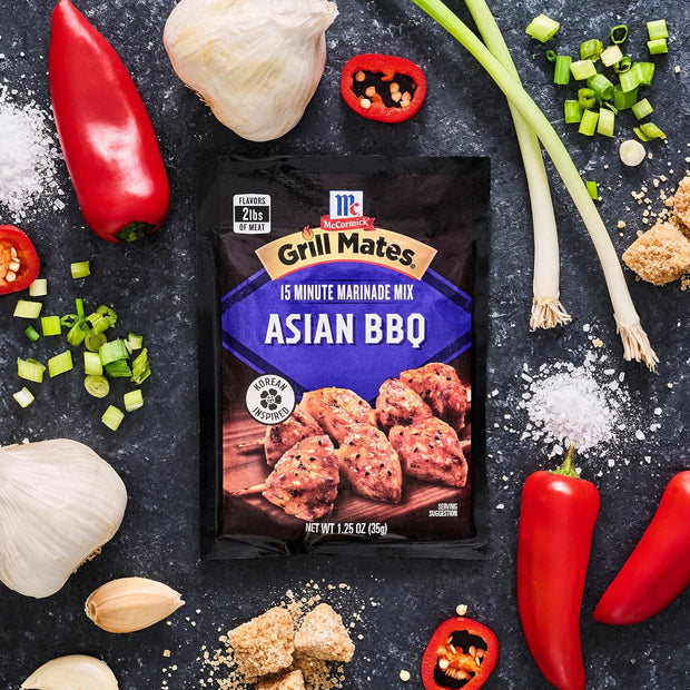 McCormick Grill Mates Marinade Mix, Asian BBQ, Korean-Inspired, 15 Minute Marinade for Chicken, Steak, and More, 1.25 oz (Pack of 12)
