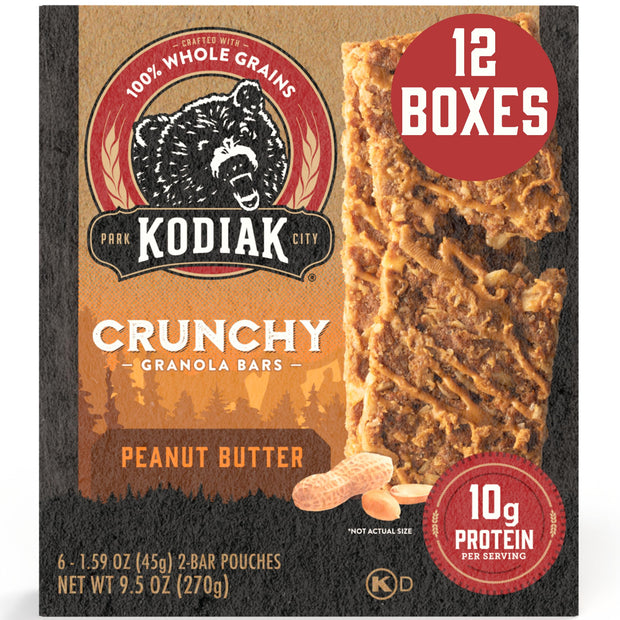 Kodiak Cakes Crunchy Granola Protien Snack Bars, Cookie Butter, High Protein, 100% Whole Grains, 12 boxes with 6 pouches (144 bars)