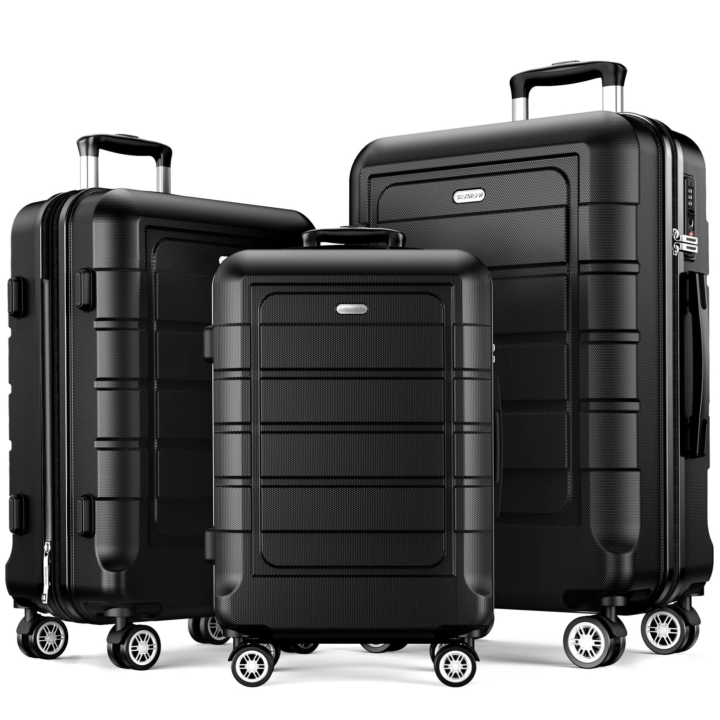 SHOWKOO Luggage Sets Expandable PC+ABS Durable Suitcase Sets Double Wheels TSA Lock Pink 3pcs