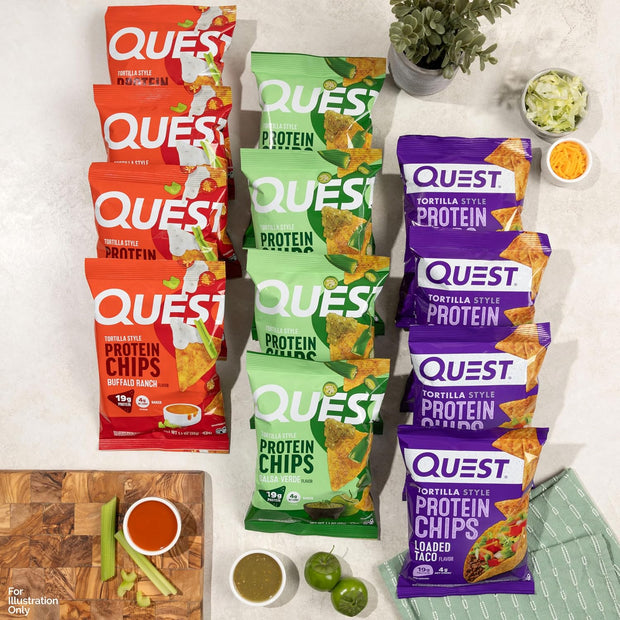 Quest Nutrition Game Day Tortilla Style Protein Chips Variety Pack, Buffalo Ranch x4, Salsa Verde x4, Loaded Taco x4, 12 Count