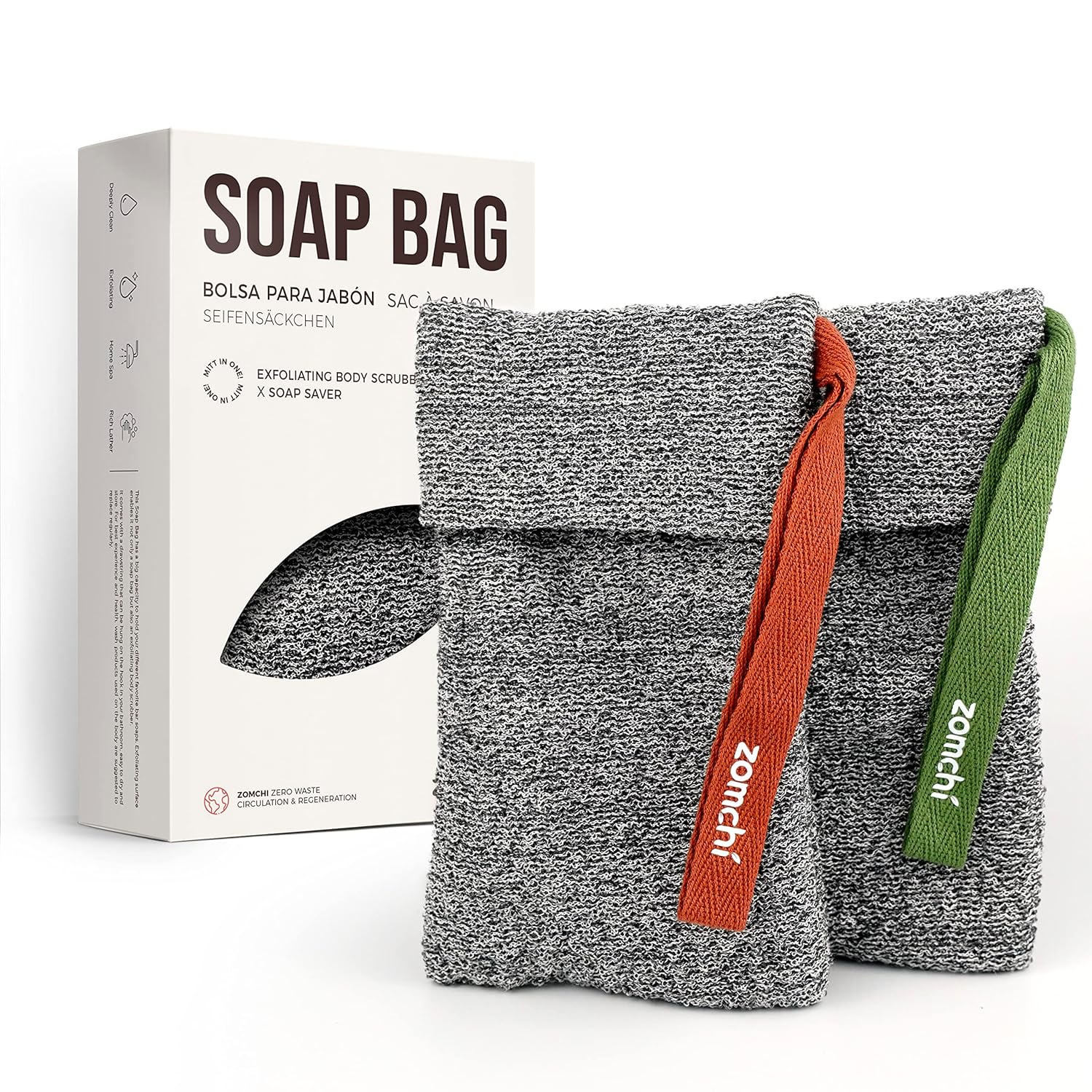 ZOMCHI 2 Pieces Exfoliating Soap Bags, Soap Savers for Bar Soap, Soap Bar Pouch for Deep Exfoliation, Foaming Soap Sock for Shower