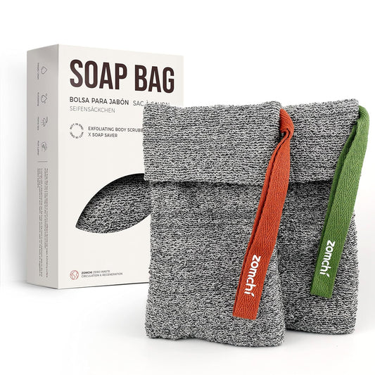 ZOMCHI 2 Pieces Exfoliating Soap Bags, Soap Savers for Bar Soap, Soap Bar Pouch for Deep Exfoliation, Foaming Soap Sock for Shower