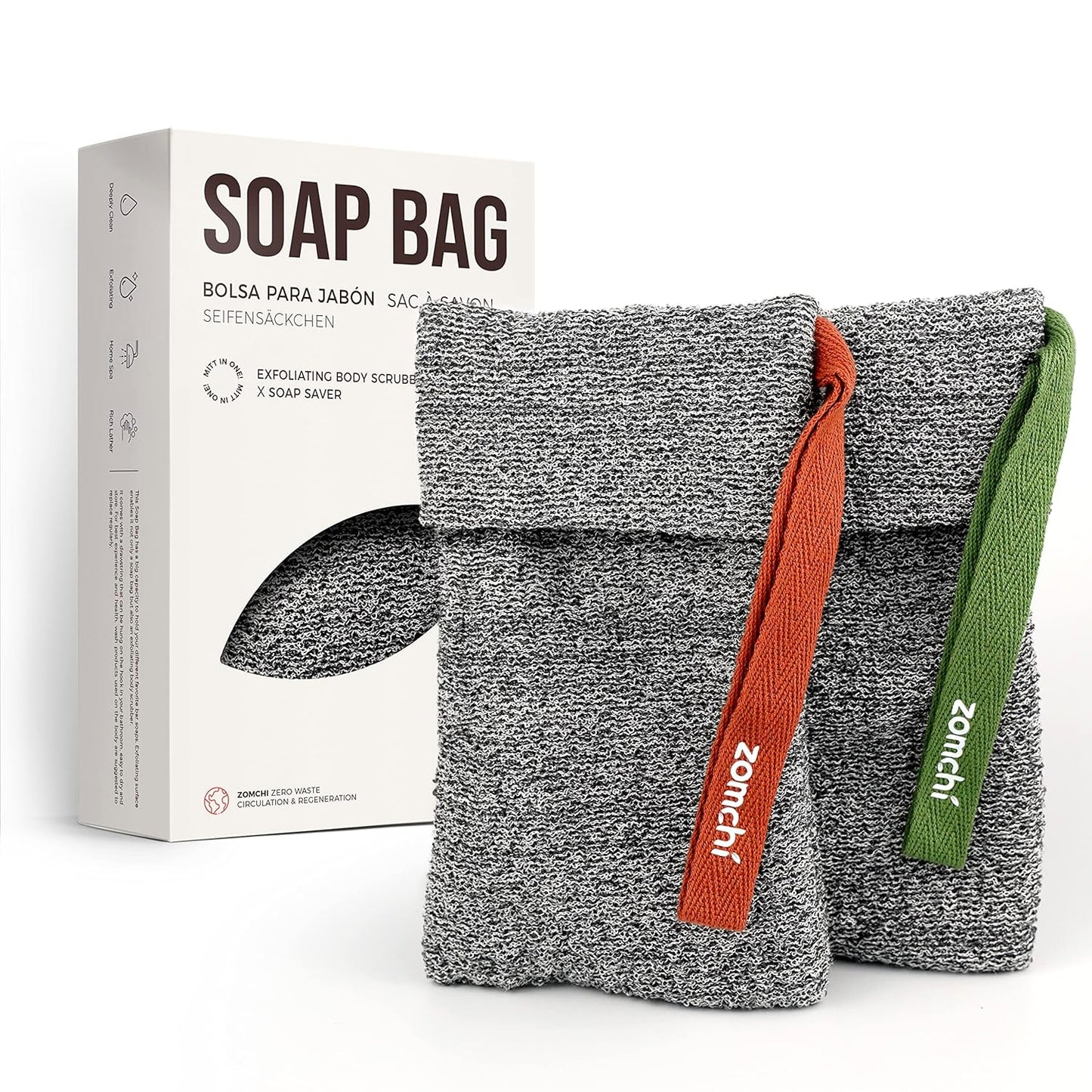 ZOMCHI 2 Pieces Exfoliating Soap Bags, Soap Savers for Bar Soap, Soap Bar Pouch for Deep Exfoliation, Foaming Soap Sock for Shower