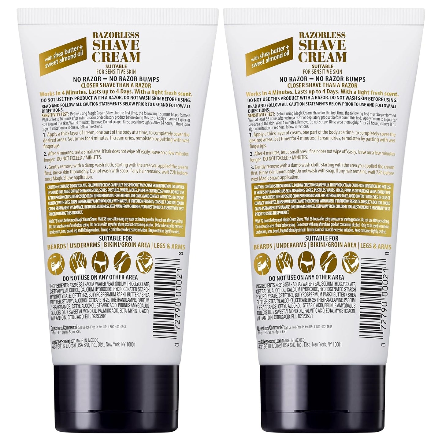 SoftSheen-Carson Magic Razorless Shaving Cream, Hair Removal Cream, Depilatory Cream, Works in 4 Minutes for Coarse, Curly Hair, 2 Count