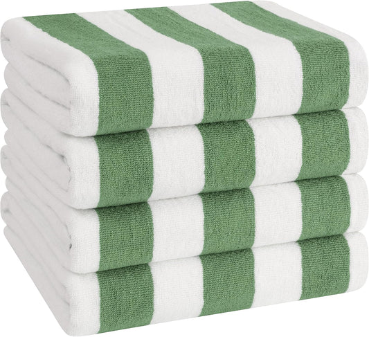 American Soft Linen Cabana Striped Beach Towels, 30x60 inch 4 Piece Oversize Pool Towels, Quick Drying Sand Free Swim Towels, Sage Green