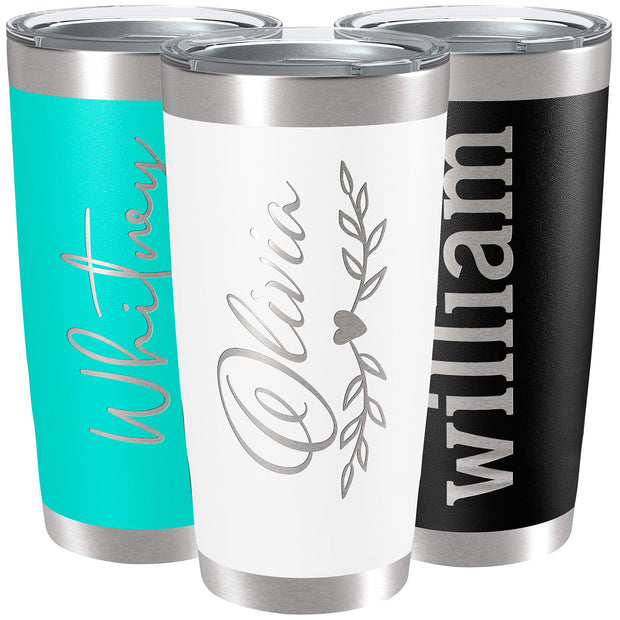 Personalized Tumblers, Stainless Steel 20 oz Tumbler w/Lid | 13 Designs | Personalized Cups Double Walled Insulated Coffee Cup for, Gym, Fitness | Hot and Cold Drink Use - Black