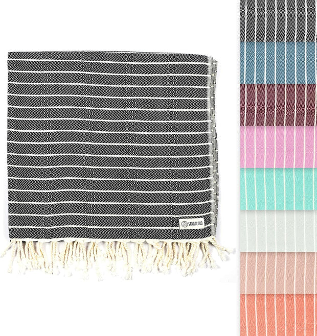 Sand Cloud Turkish Beach Towel - Sand Proof - 100% Certified Organic Turkish Towel - Quick Dry Towel for Beach, Picnic, Blanket or Bath Towel - As Seen on Shark Tank - Gocek (Black)