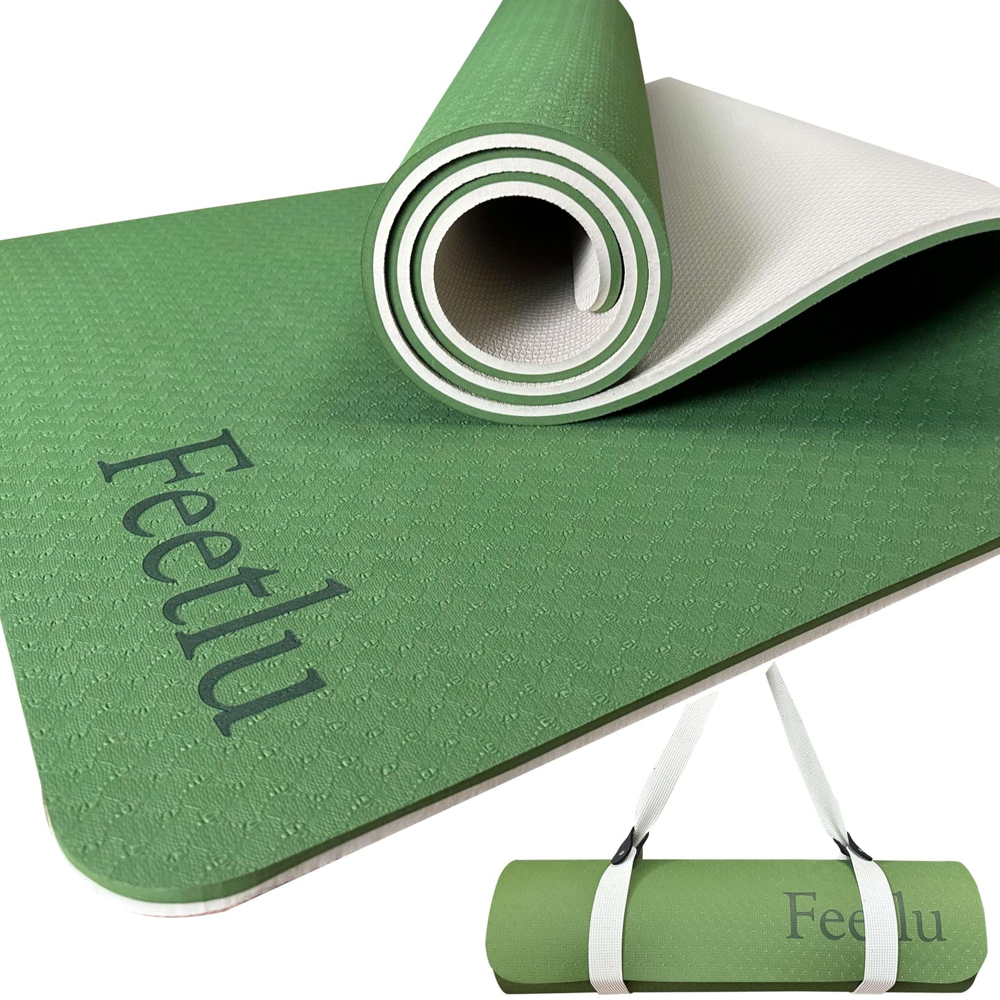 Extra Thick Exercise Yoga Mat with Strap - 2/5 Inch (10MM), Non-Slip Workout Mat for Yoga, Pilates, and Floor Exercises