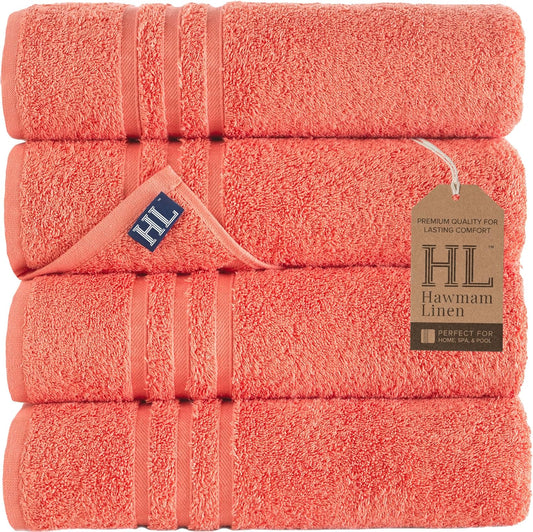 Hawmam Linen Coral Orange Bath Towels 4 Pack Soft and Absorbent, Premium Quality Perfect for Daily Use 100% Cotton Towel 600 GSM