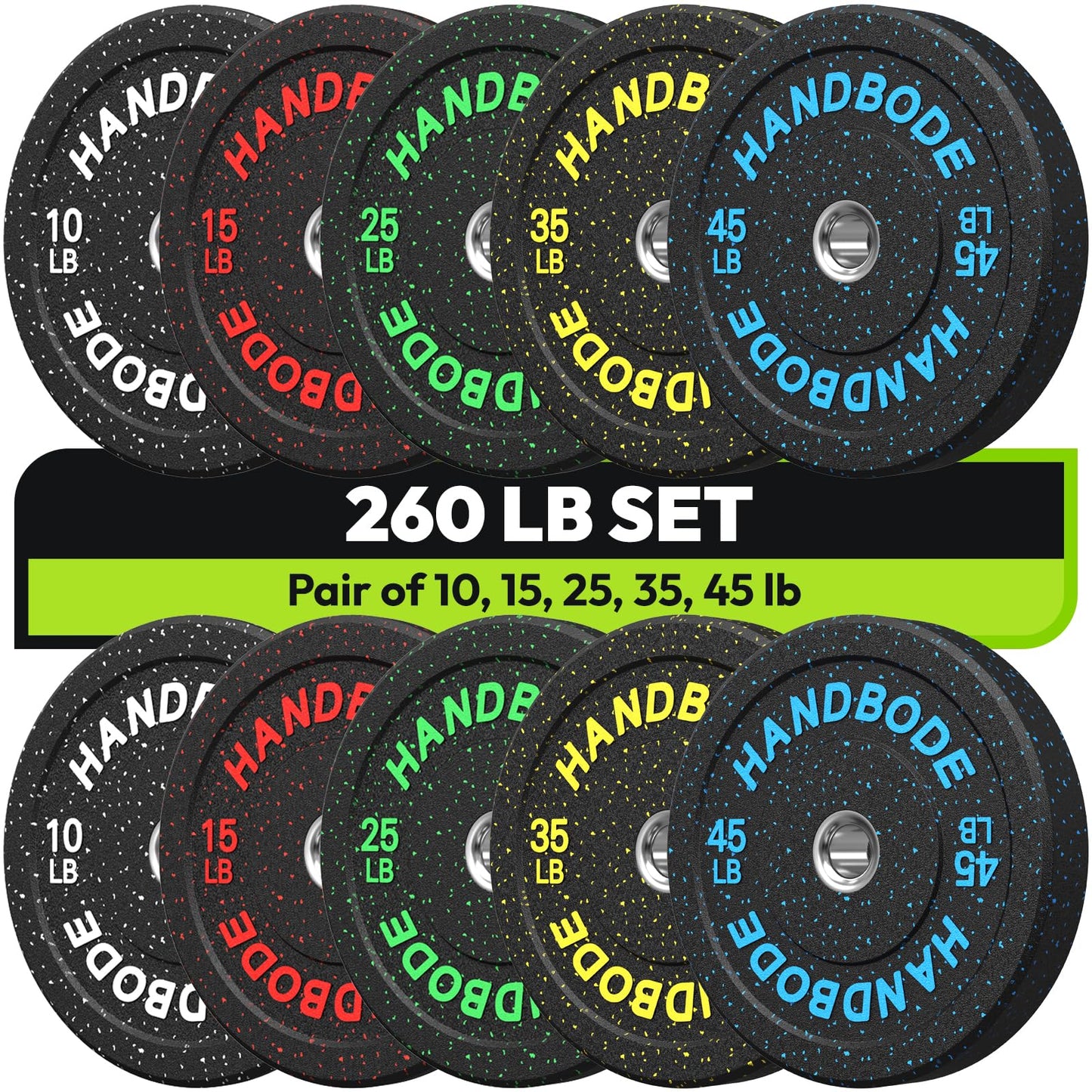 2-Inch Bumper Plates High Bounce, Olympic Weight Plate Set 45/100/160/190/260/300lb, Barbell Weight Plates Set for Home Gym, Colored Weights Rubber Strength Training Plate for Weight Lifting