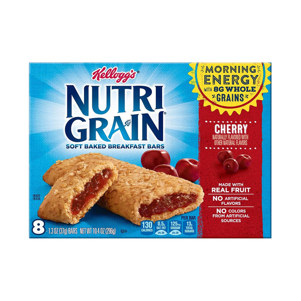 Kellogg's Nutri-Grain, Soft Baked Breakfast Bars, Cherry, Made with Whole Grain, 10.4 oz (8 Count)