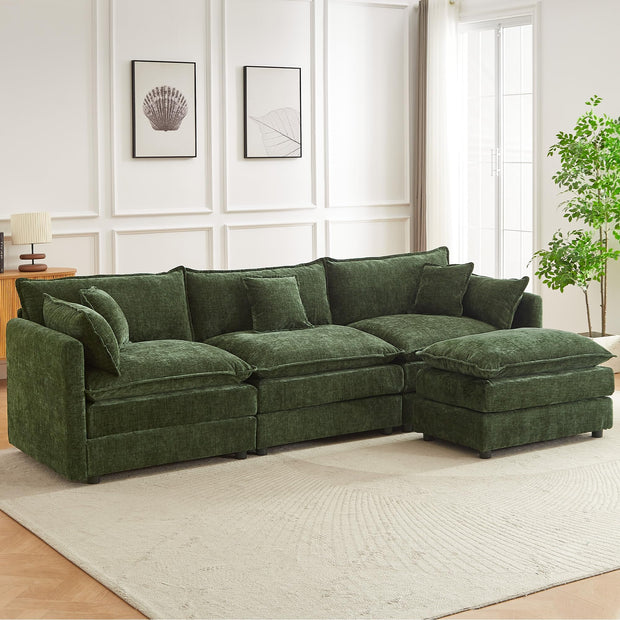 Modular Sectional Sofa, 112.2 Inch L Shaped Couch Set with Armrests, 3-Seater Comfy Cloud Couches with Movable Ottoman for Living Room Apartment, Coffee with 1 Ottoman