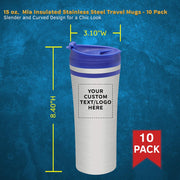 Personalized 15 oz. Mia Insulated Stainless Steel Travel Mugs - 10 pack Custom Text, Logo - Blue