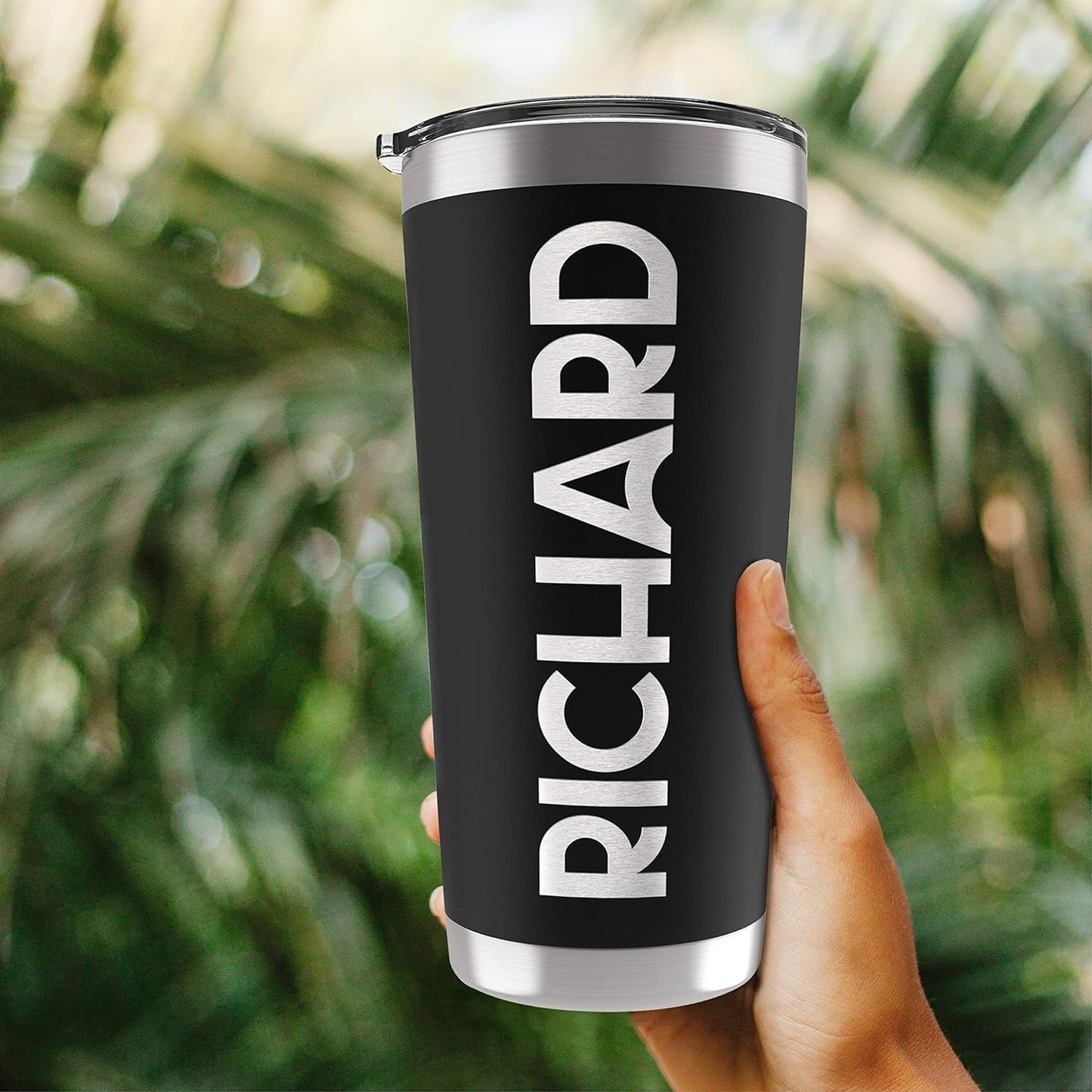Personalized Gifts For Men - 20 Oz. Custom Tumblers w/Lid, Black - Insulated Travel Coffee Mugs - Optional Straw Set, Stainless Steel Double Wall Coffee Tumbler, Personalized Cups