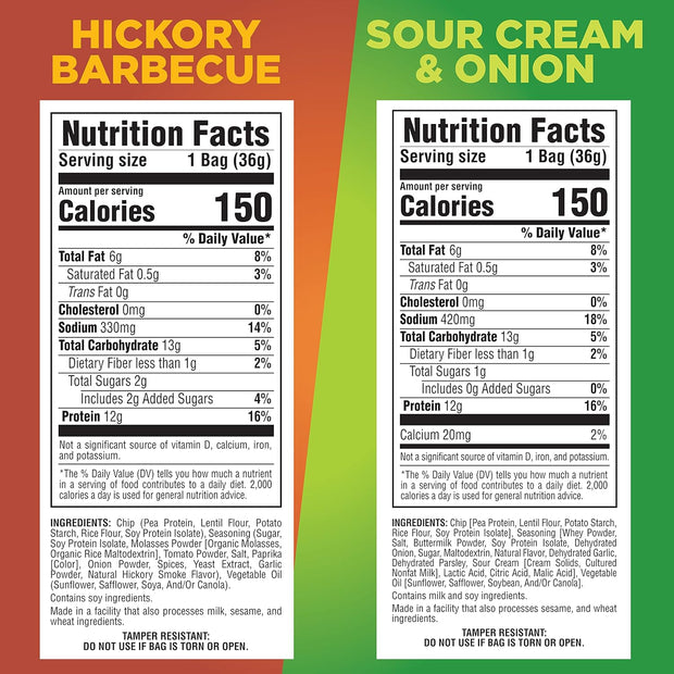 Pure Protein Popped Crisps Variety Pack, Hickory Barbecue and Sour Cream & Onion, High Protein Snack, 12G Protein, 1.27oz., 12 Count