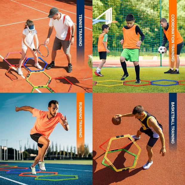 Yes4All Hex Agility Rings/Speed Rings with Carrying Bag – Hexagon Rings, Agility Hurdles for Agility Footwork Training