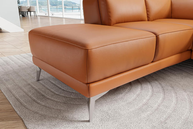 Valencia Pista Full Leather Left Chaise Sofa 112.5" | Italian Nappa Leather Modern Cloud Couch for Living Room/Apartment Furniture | Power Recliner, Ultimate Comfort, Cognac