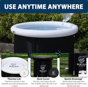 XL Oval Ice Bath Tub for Athletes with Cover by Brisk Bear - Extra Large Cold Plunge Tub for Recovery - Ice Bath Plunge Pool with Digital Timer - Cold Plunge to Soothe Muscles - Black Ice Tub