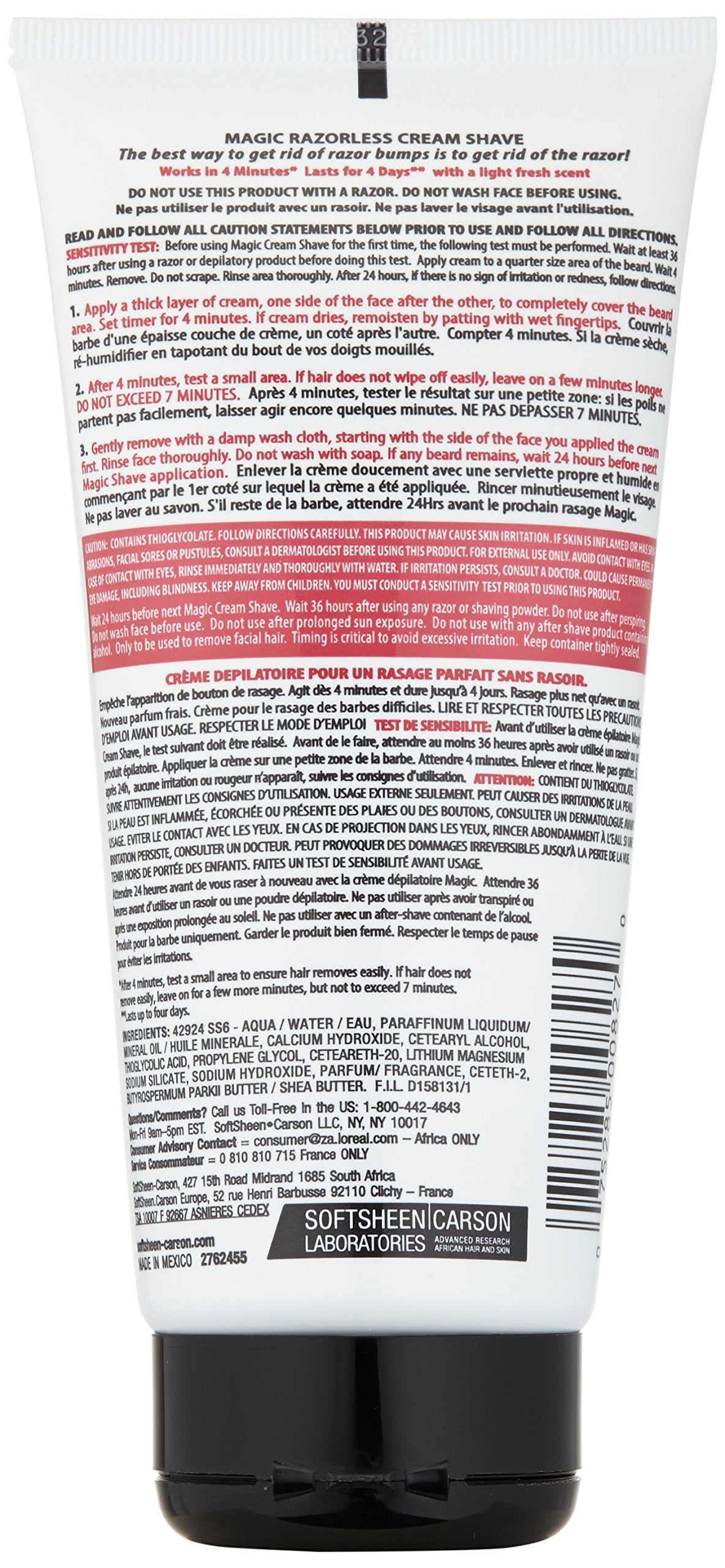 SoftSheen-Carson Magic Razorless Shaving Cream, Hair Removal Cream for Body Hair, Extra Strength Depilatory Cream, Works in 4 Minutes for Coarse Hair, 6 oz
