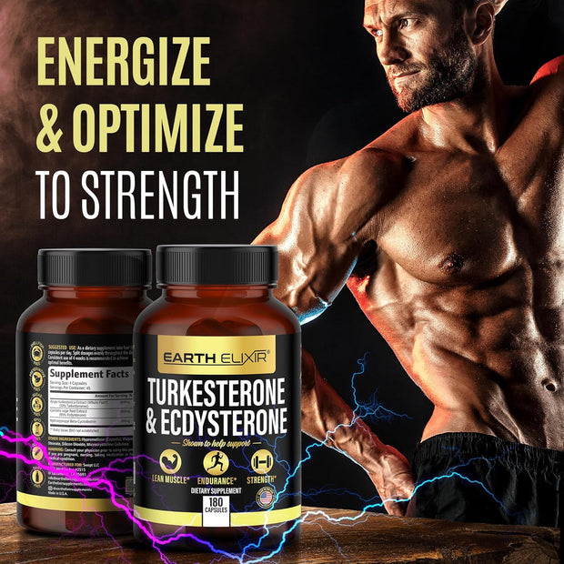 Turkesterone & Ecdysterone – Natural Testosterone Support, 2-in-1 High Potency Turkesterone Supplement for Men & Women with 95% Beta Ecdysterone - Made in USA & 3rd Party Tested - 180 Capsules