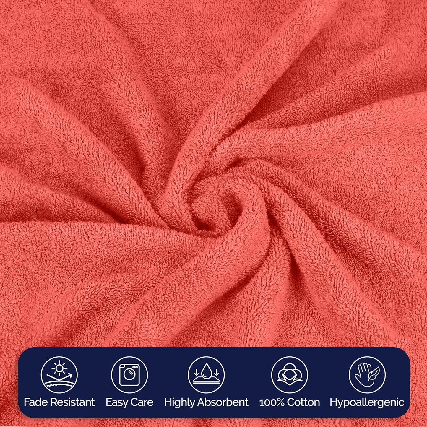 Elegant Comfort Premium Turkish Cotton 4 Pack Hand Towel Set - 16 x 28 inch, Luxurious Hotel Spa Quality 100% Turkish Cotton 4PC Hand Towel Set - Highly Absorbent - Soft Bathroom Towels, Coral
