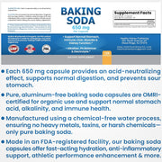 Natural Baking Soda Capsules - 650mg Baking Soda Tablets for Kidney & Stomach Acid - Sodium Bicarbonate Pills, Bicarbonate of Soda, Bicarbonato de Sodio para Tomar, Sodium Bicarbonate 650 mg Tablets