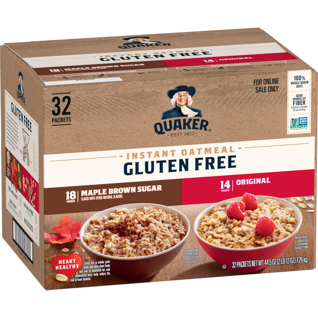 QUAKER Instant Oatmeal, USDA Organic, Non-GMO Project Verified, 3 Flavor Variety Pack, Individual Packets, 32 Count (Pack of 1)