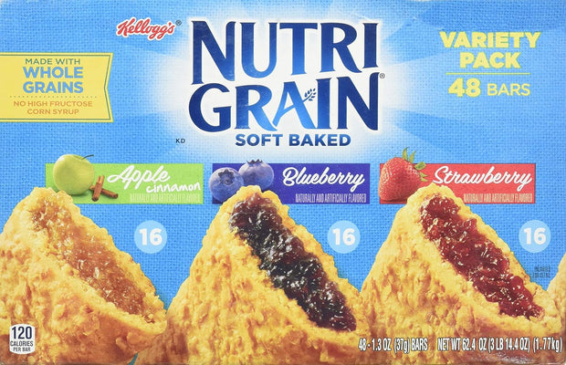 Kellogg's Nutri-Grain Cereal Bars (Variety Pack of Apple Cinnamon, Blueberry, Strawberry, 48-Count Box)