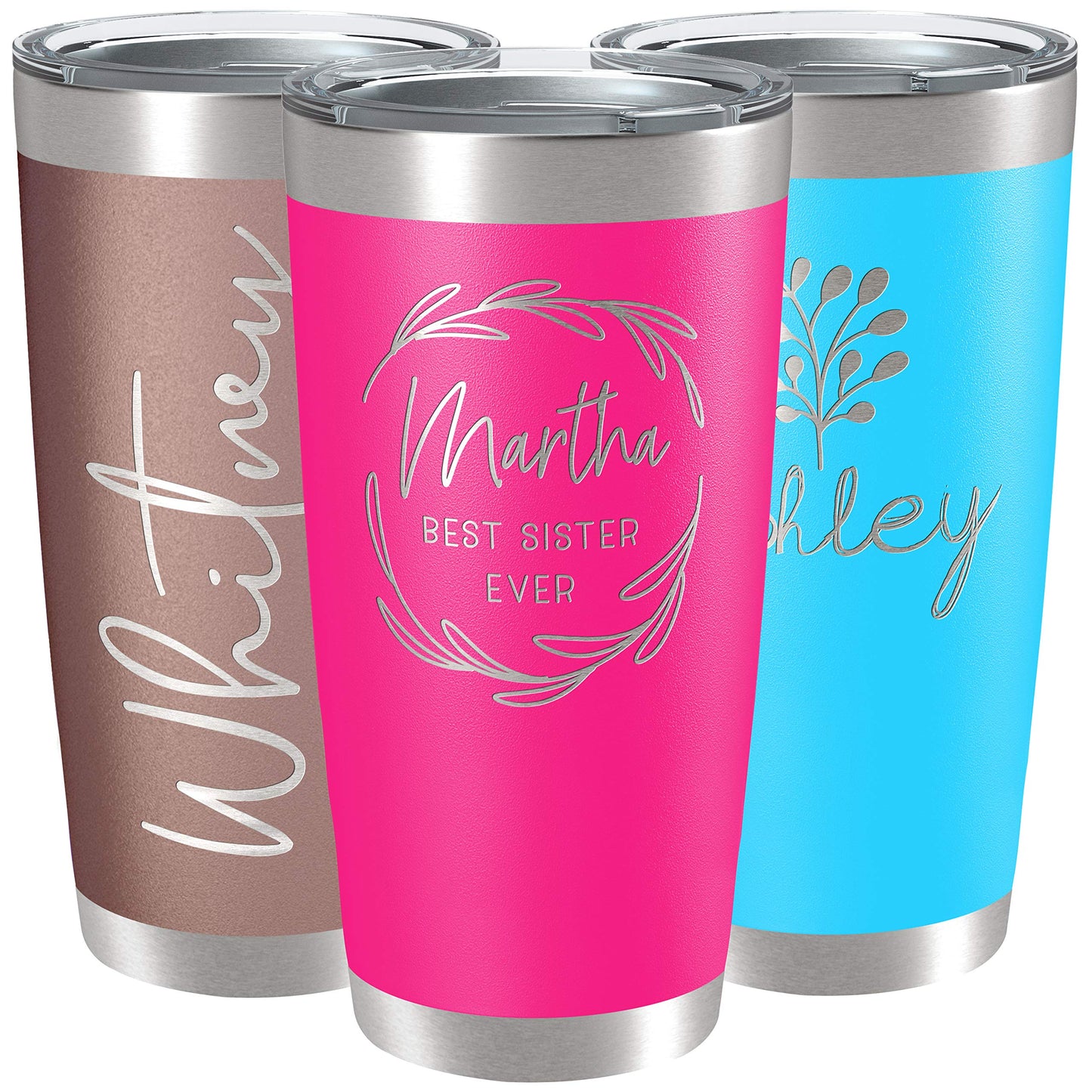 Personalized Tumblers, Stainless Steel 20 oz Tumbler w/Lid | 13 Designs | Personalized Cups Double Walled Insulated Coffee Cup for, Gym, Fitness | Hot and Cold Drink Use - Black