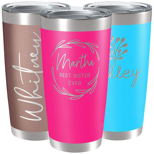 Personalized Tumblers, Stainless Steel 20 oz Tumbler w/Lid | 13 Designs | Personalized Cups Double Walled Insulated Coffee Cup for, Gym, Fitness | Hot and Cold Drink Use - Black