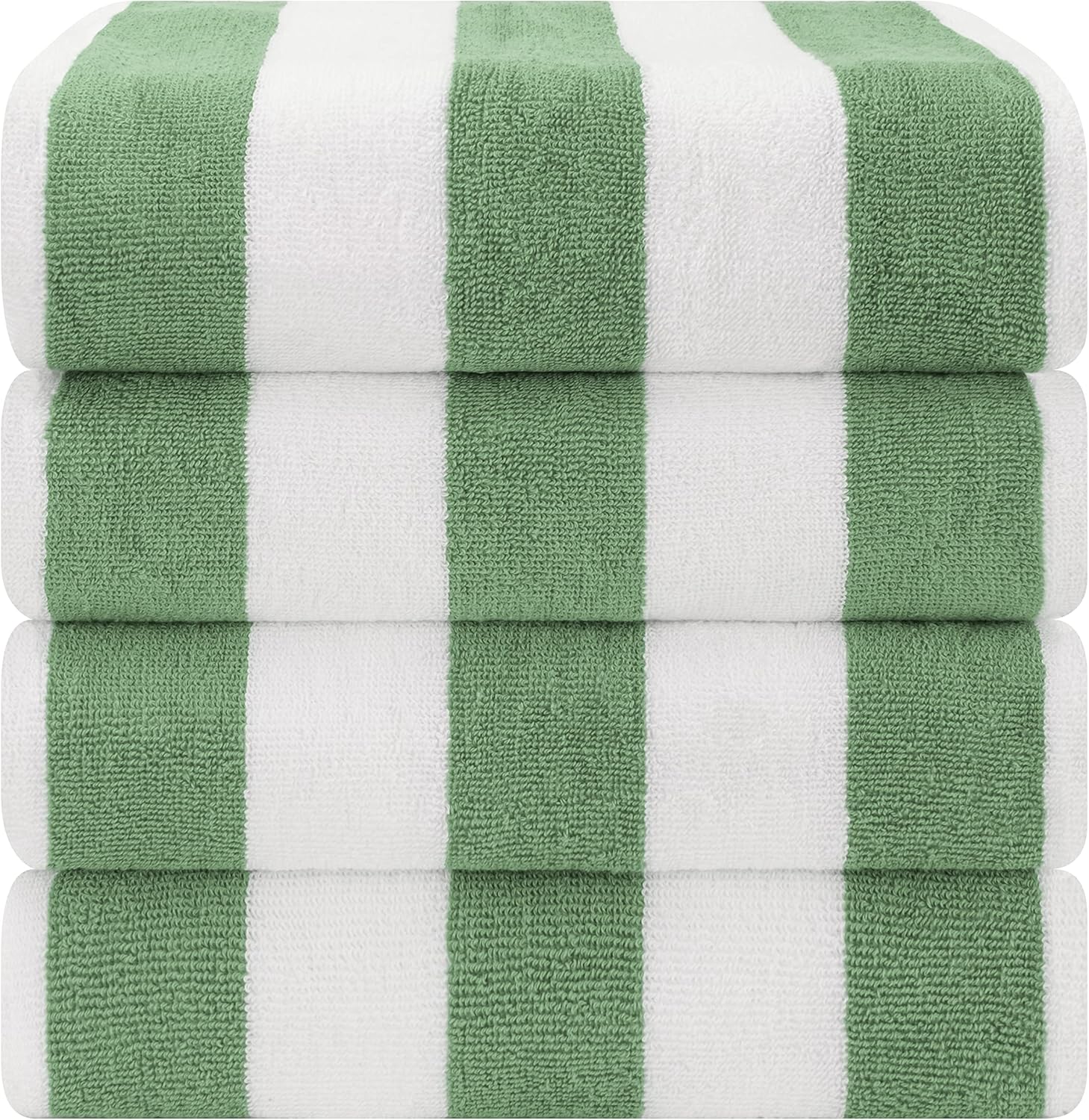 American Soft Linen Cabana Striped Beach Towels, 30x60 inch 4 Piece Oversize Pool Towels, Quick Drying Sand Free Swim Towels, Sage Green