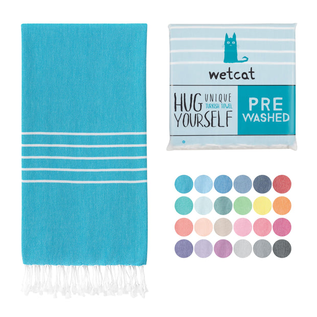 WETCAT Turkish Beach Towel Oversized (38"x71") 100% Turkish Cotton, Made in Turkey - Sand Free, Extra Large, Ultra Soft, Quick Drying, Compact & Lightweight for Travel - Blue