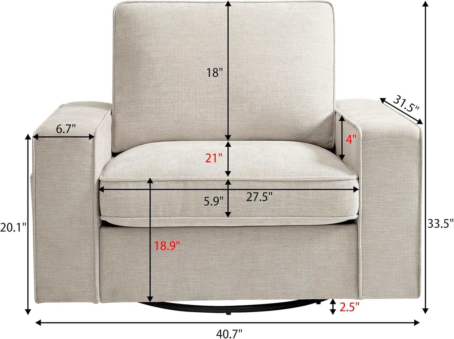BEDHOURS Swivel Accent Chair for Living Room and Bedroom Single Sofa Chair Soft&Breathable Chenille Fabric Padding with Extra Wide Armrest Washable Detachable Cover(Chenille, Begie)