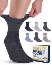 Pembrook Bamboo Viscose Diabetic Socks for Women & Men - 6 Pairs Ankle Socks for Swollen Feet | Neuropathy Socks | Edema Neuropathy Socks for Women | Diabetic Socks Women 9-12
