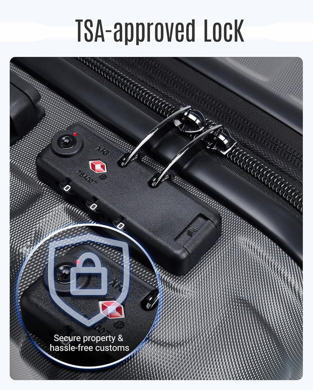 LIGHT FLIGHT Luggage Sets, 3 Piece Durable Suitcase Set with Spinner Wheels, 3 Pcs Hardside Lightweight luggage with TSA Lock, Large Checked Travel Suitcases, 20/24/28 Inch, Gray