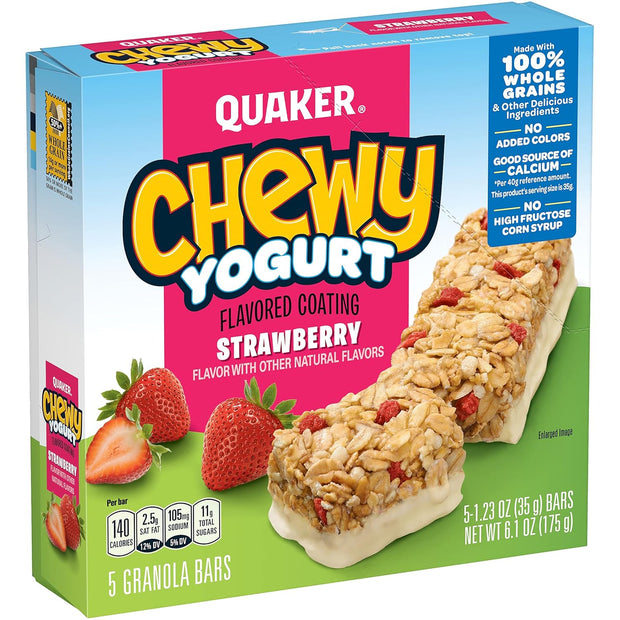 Quaker Yogurt Chewy Granola Bar, Strawberry, 5 Bars , net weight 6.1 ounce (Pack of 6) (Packaging may vary)