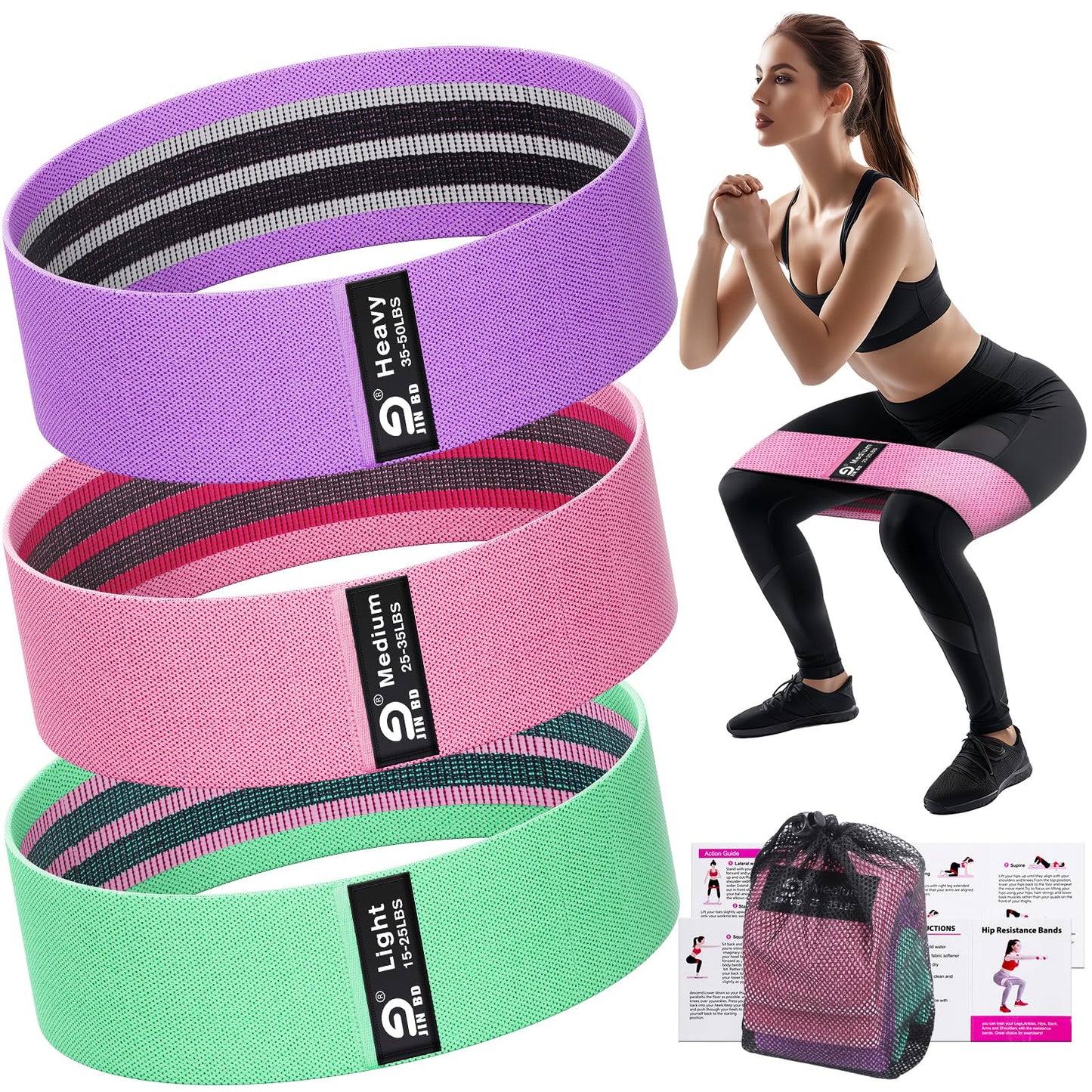 Fabric Resistance Bands, Hip and Leg Shaping Bands, Elastic Bands of Different Levels, Suitable for Both Men and Women for Yoga, Rehabilitation, Pilates, Fitness and Home Workouts