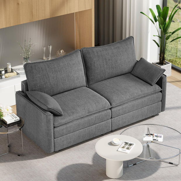 Vesgantti 108" Modular Sectional Sofa, Comfy Cloud Couch with Movable Ottoman Deep Seat Chenille L Shaped Modular Sofa, Sectional Couches for Living Room, Bedroom and Apartment, Beige
